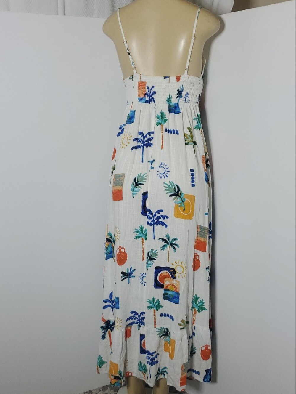 Label Of Love Tropical Print White Maxi Sundress with Spaghetti Straps Size M - Picture 4 of 9